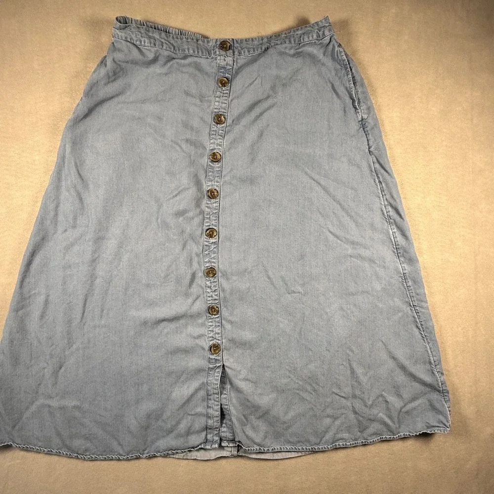 Coldwater Creek Blue Tencel Lyocell Button Front Midi Skirt Light Wash Womens M